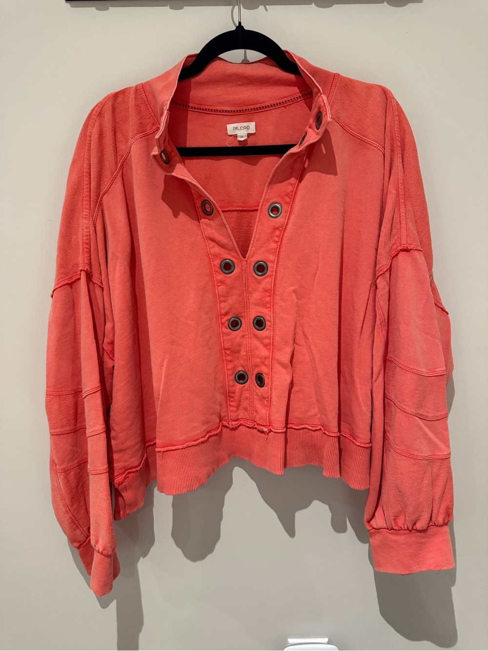 Pilcro Anthropologie Coral Henley Sweatshirt 2X Boho Oversized Top